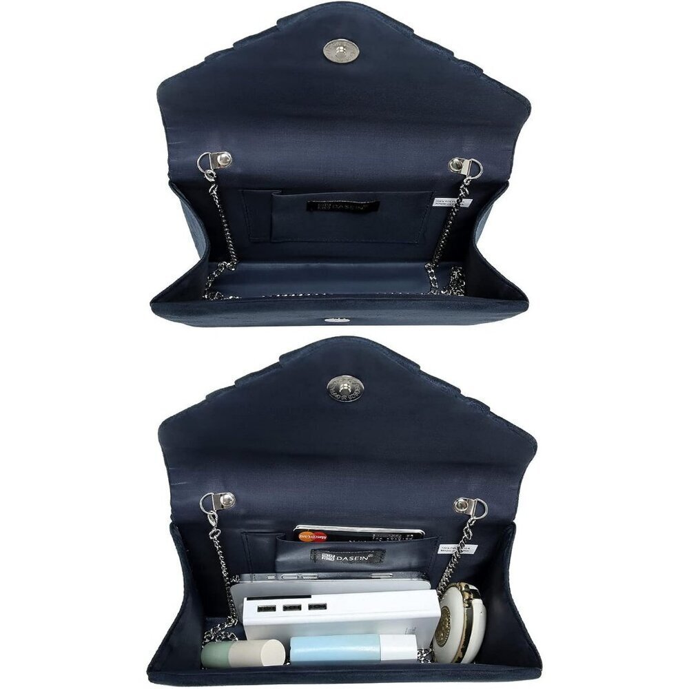 Women's 1-Velvet Navy Evening Pleated Envelope Clutch Bag for Wedding Party - Picture 4 of 5